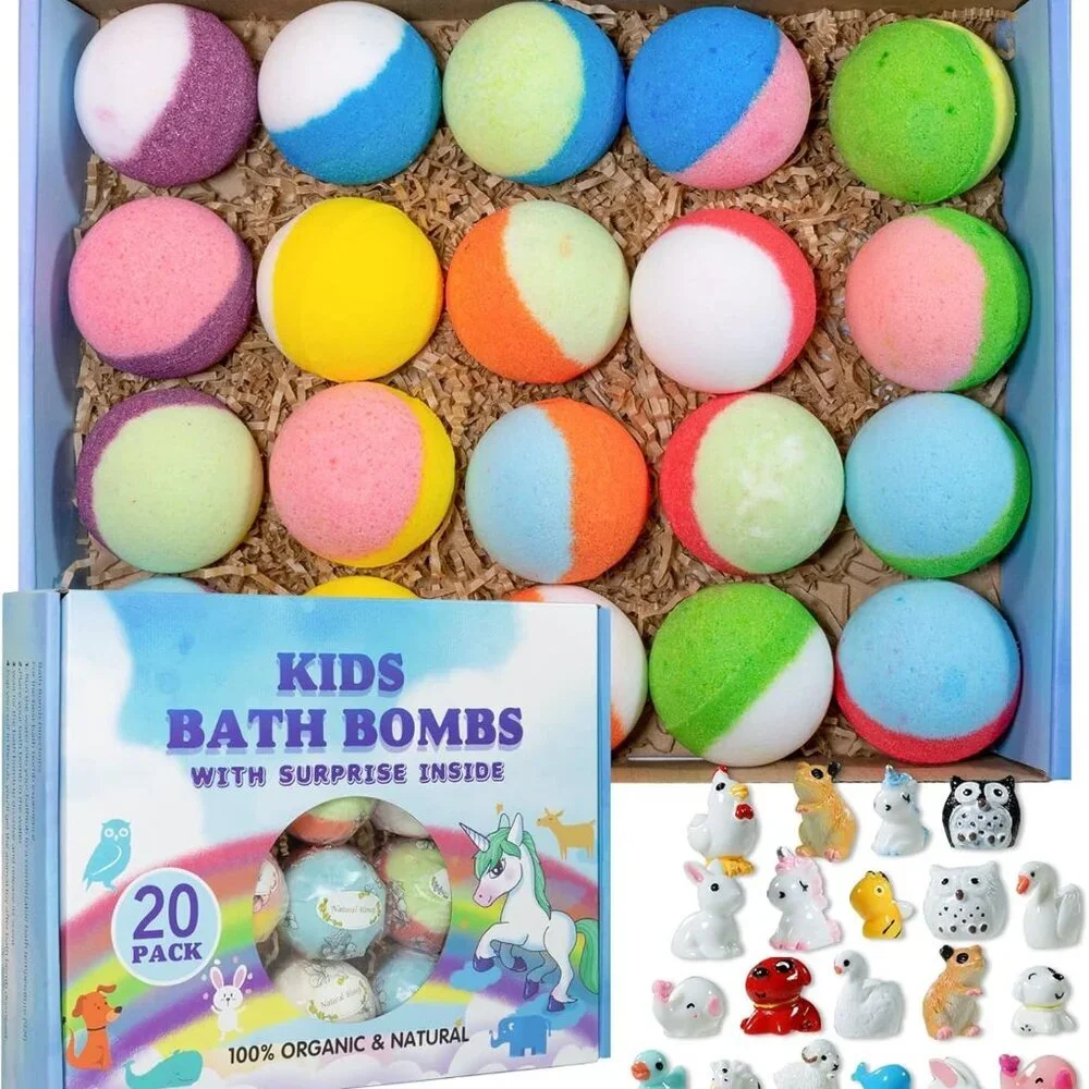 Bath Bomb Gift Set with Toys Inside, 20 Pack Organic Bath Bombs for Kids, Kids S